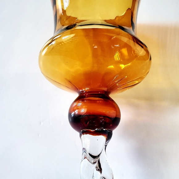 Amber Glass Candleholder Tabletop Tall Hurricane Centrepiece Twisted Stem Chic - Picture 5 of 6